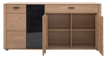 Sideboard Interliving aus Holz in Holzfarben Interliving Wohnzimmer Serie 2029 - Sideboard 40 Wildeiche & Granit-Steinoptik - vier Türen, eine Schublade, Breite ca. 178 cm