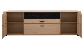 Lowboard Interliving aus Holz in Holzfarben Interliving Wohnzimmer Serie 2029 - Medien-Lowboard 32 Wildeiche & Granit-Steinoptik - zwei Türen, zwei Schubladen, Länge ca. 200 cm