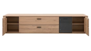 Lowboard Interliving aus Holz in Holzfarben Interliving Wohnzimmer Serie 2029 - Hänge-Lowboard 33 Wildeiche & Granit-Steinoptik - vier Türen, eine Schublade, Länge ca. 220 cm