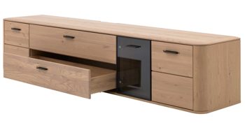 Lowboard Interliving aus Holz in Holzfarben Interliving Wohnzimmer Serie 2029 - Hänge-Lowboard Wildeiche & Granit-Steinoptik - vier Türen, eine Schublade, Länge ca. 220 cm