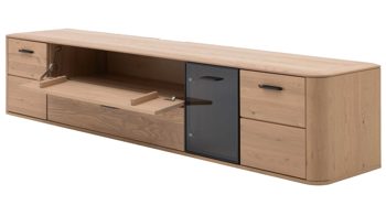 Lowboard Interliving aus Holz in Holzfarben Interliving Wohnzimmer Serie 2029 - Hänge-Lowboard Wildeiche & Granit-Steinoptik - vier Türen, eine Schublade, Länge ca. 220 cm