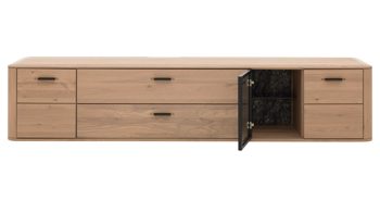 Lowboard Interliving aus Holz in Holzfarben Interliving Wohnzimmer Serie 2029 - Hänge-Lowboard Wildeiche & Granit-Steinoptik - vier Türen, eine Schublade, Länge ca. 220 cm