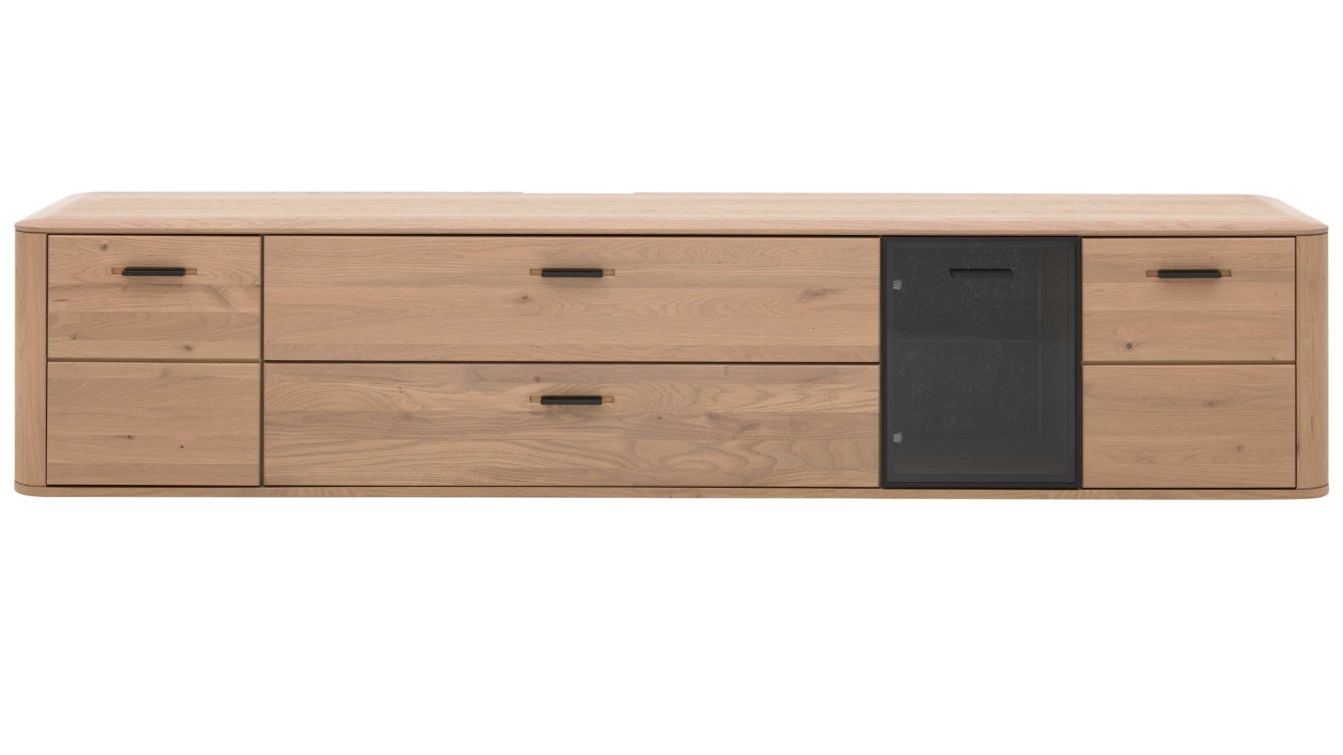 Lowboard Interliving aus Holz in Holzfarben Interliving Wohnzimmer Serie 2029 - Hänge-Lowboard Wildeiche & Granit-Steinoptik - vier Türen, eine Schublade, Länge ca. 220 cm