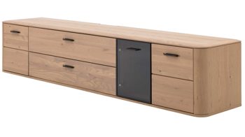 Lowboard Interliving aus Holz in Holzfarben Interliving Wohnzimmer Serie 2029 - Hänge-Lowboard 33 Wildeiche & Granit-Steinoptik - vier Türen, eine Schublade, Länge ca. 220 cm