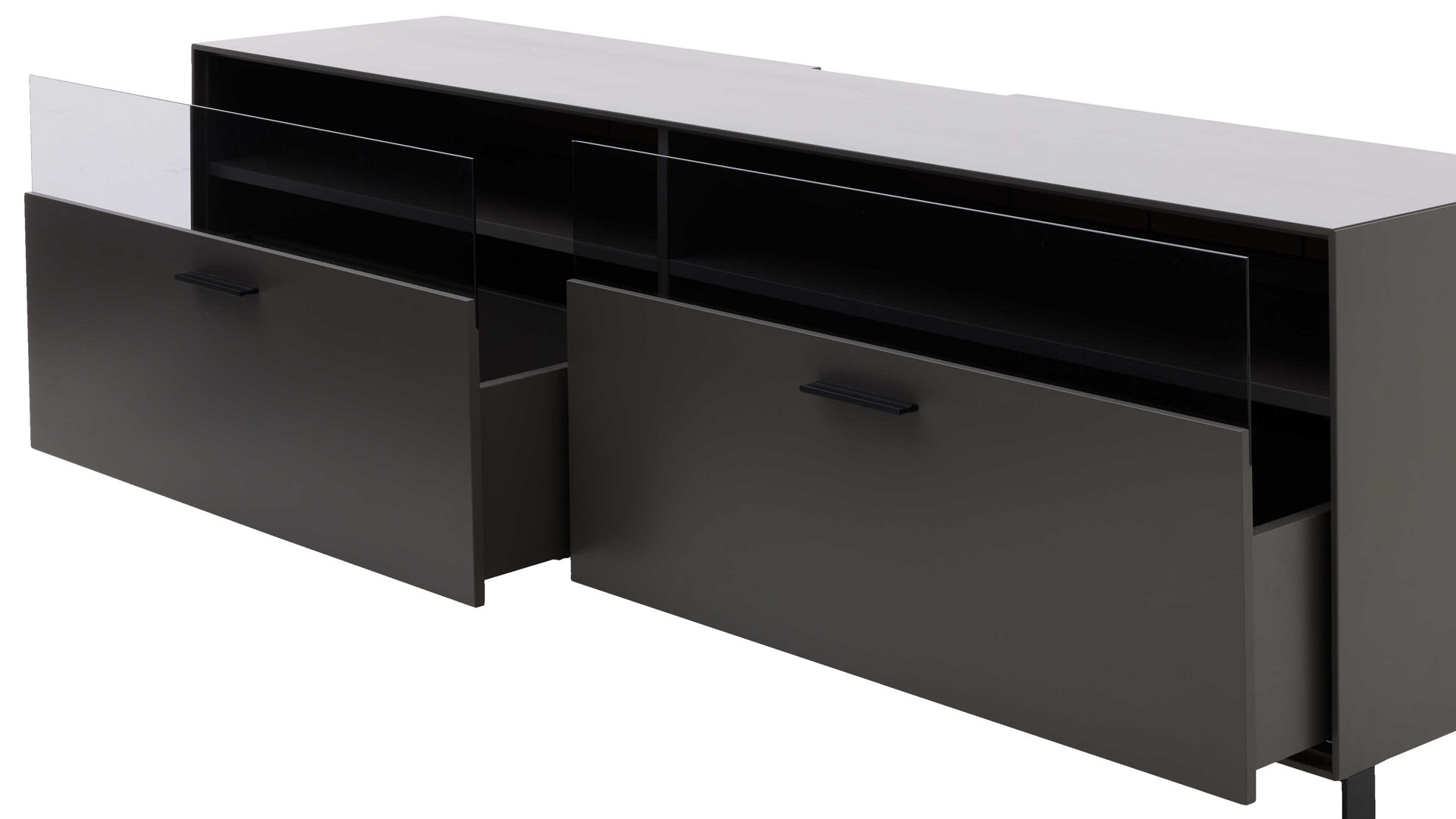 Lowboard Interliving aus Holz in Dunkelgrau Interliving Wohnzimmer Serie 2030 - Lowboard Wolfram Grey & Spaltholz - zwei Schubladen, Länge ca. 180 cm