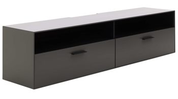 Lowboard Interliving aus Holz in Dunkelgrau Interliving Wohnzimmer Serie 2030 - Hänge-Lowboard Wolfram Grey & Spaltholz - zwei Schubladen, Länge ca. 180 cm