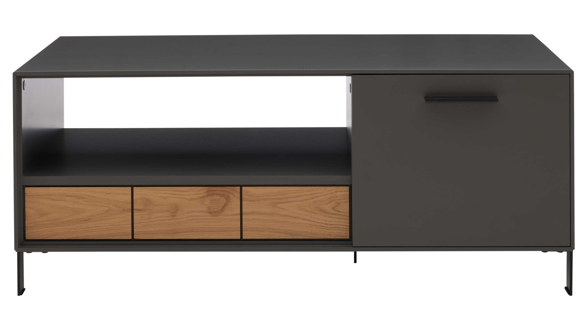 Couchtisch Interliving aus Holz in Dunkelgrau Interliving Wohnzimmer Serie 2030 - Couchtisch Wolfram Grey & Spaltholz - zwei Türen, eine Schublade, ca. 110 x 60 cm