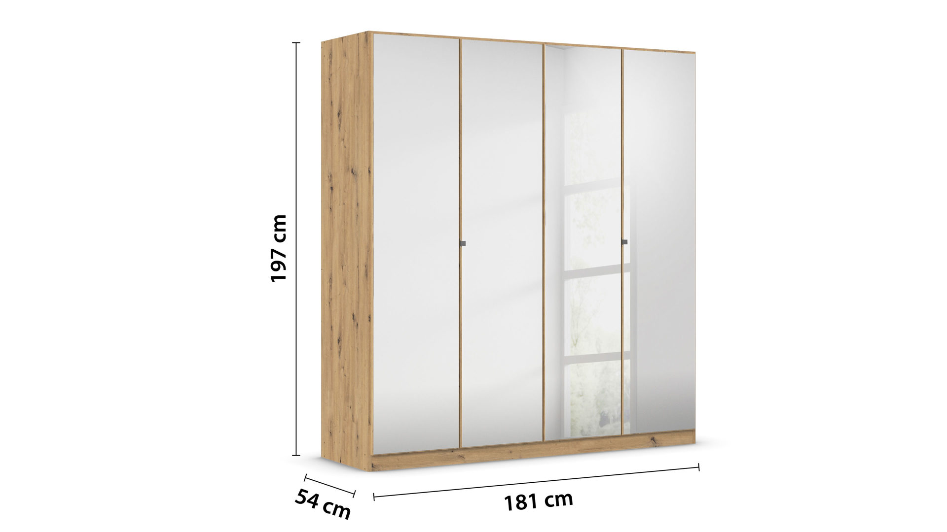 Kleiderschrank Rauch aus Holz in Holzfarben rauch BLUE Drehtürenschrank Reflect Spiegel & Eiche Artisan - Breite ca. 180 cm