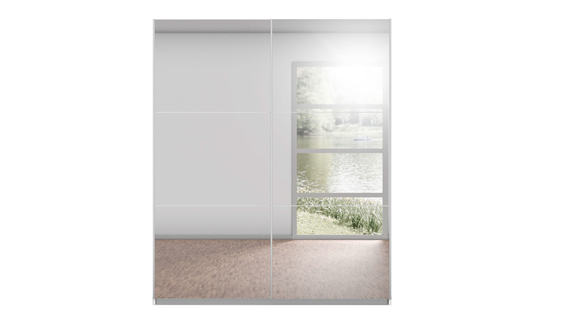 Kleiderschrank Rauch aus Holz in Weiß rauch BLUE Schwebetürenschrank Reflect Spiegel & Alpinweiß - Breite ca. 175 cm