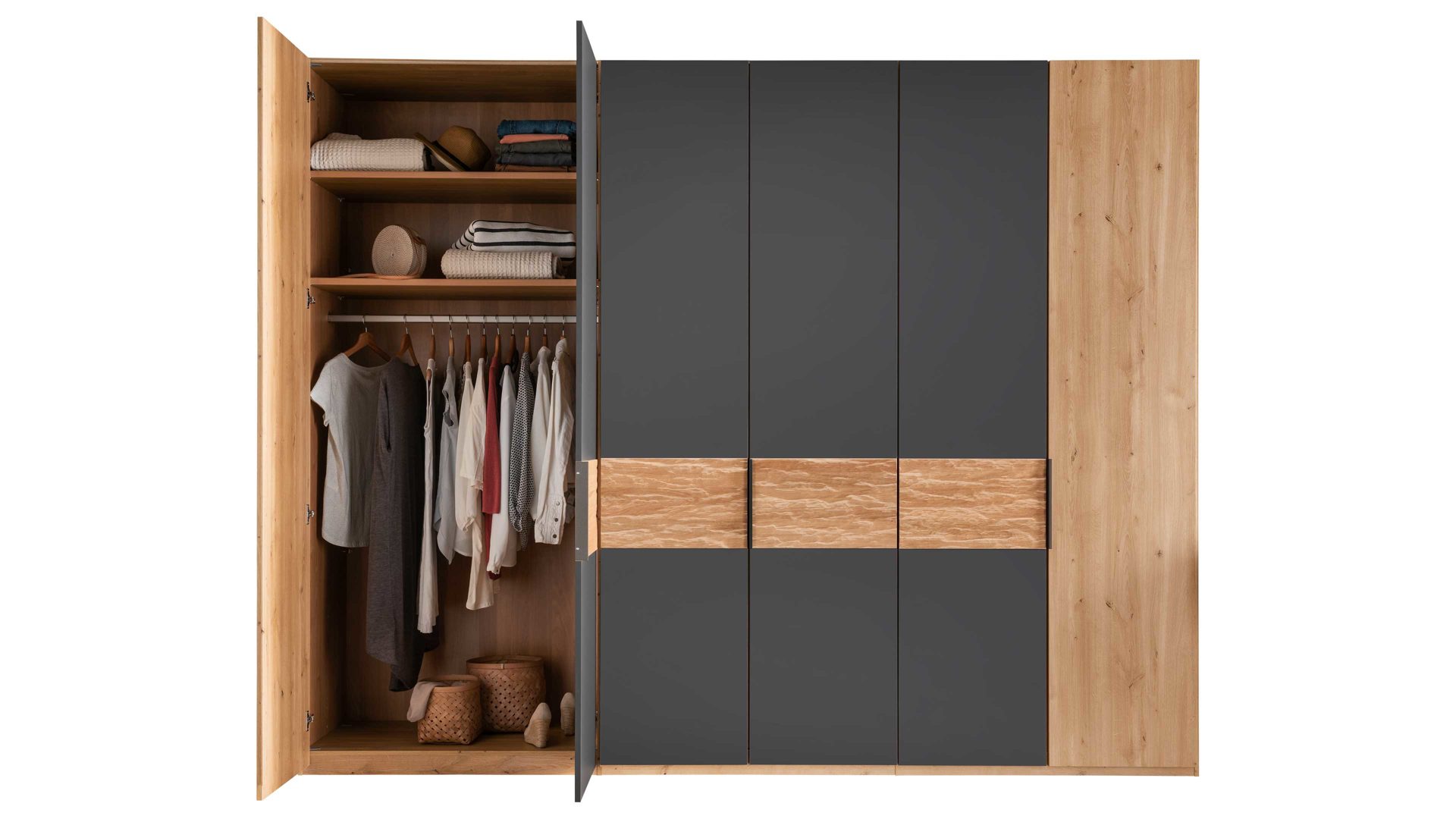 Kleiderschrank Wiemann | oeseder aus Holz in Holzfarben WIEMANN Schlafzimmerserie Cadiz - Kleiderschrank Bianco Eiche & Graphit - sechs Türen, Breite ca. 300 cm