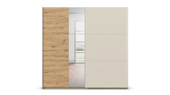 Kleiderschrank Rauch aus Holz in Holzfarben rauch BLUE Monza - Schwebetürenschrank Eiche Artisan & Champagner, Spiegel - Breite ca. 218 cm