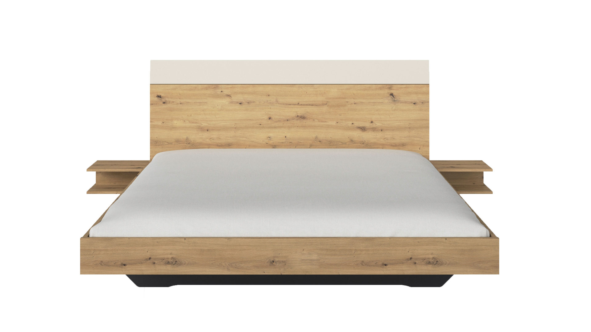 Bettgestell Rauch aus Holz in Holzfarben rauch BLUE Monza - Bettgestell mit zwei Hängenachttischen Eiche Artisan & Champagner - Liegefläche ca. 180 x 200 cm