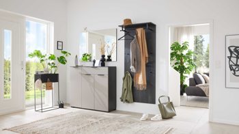 Garderoben-Set Interliving aus Holz in Schwarz Interliving Garderobe Serie 6012 - Garderoben-Set Räuchereiche & graubeiger Mattlack - dreiteilig