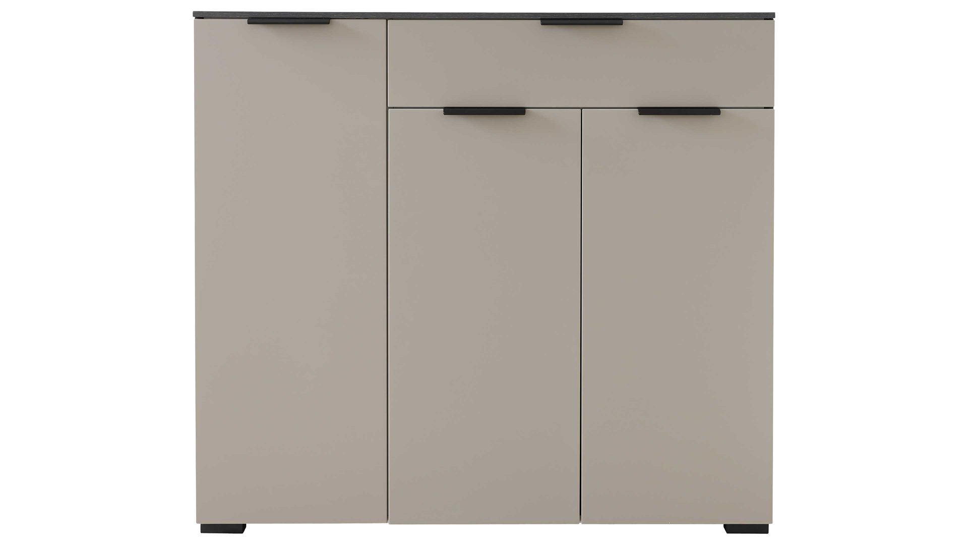 Kombikommode Interliving aus Holz in Grau Interliving Garderobe Serie 6012 - Kombikommode graubeiger Mattlack & Räuchereiche - drei Türen, eine Schublade, Breite ca. 120 cm