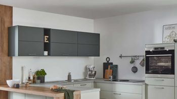 Einbauküche Nobilia® aus Holz in Hellgrün nobilia® Einbauküche Senso mit Elektrogeräten, z. B. Muldenlüfter Mineralgrün & Taxus - Stellfläche ca.