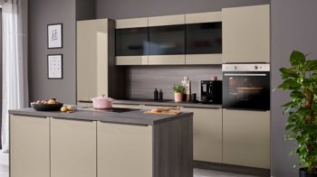 Einbauküche Express küchen aus Holz in Grau EXPRESS KÜCHEN Einbauküche Clean mit IGNIS Einbaugeräten Cremegrau & Eiche grau - zweizeilig