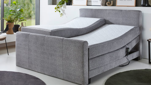 Boxspringbett Sun garden | 162739 aus Stoff in Grau Boxspringbett Lockport mit Motor silberfarbener Samtbezug 50515-720 – Liegefläche ca. 180 x 200 cm