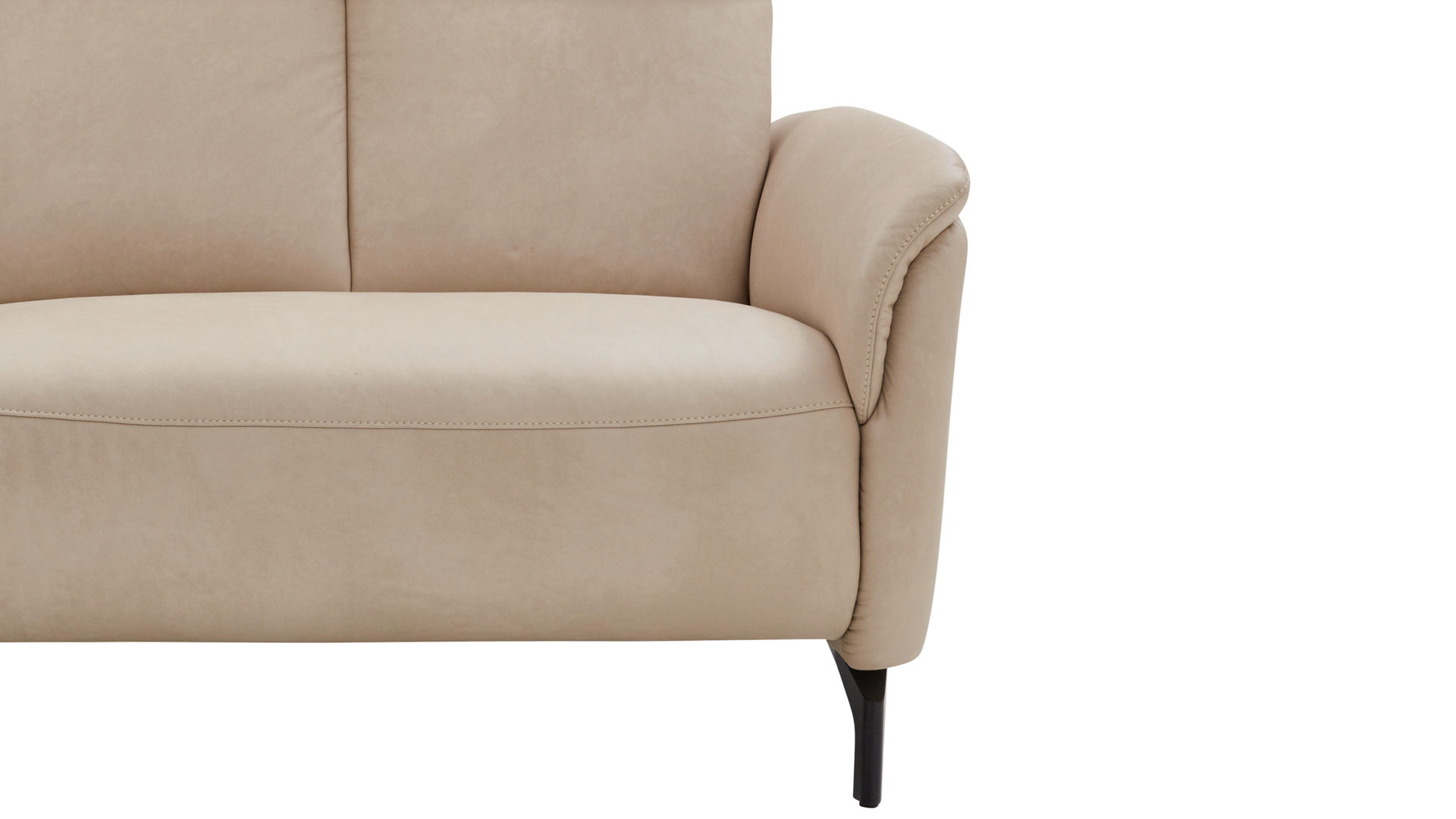 Zweisitzer Steinpol polsteria aus Leder Stoff in Beige Polsterprogramm Mira - Zweisitzer ecrufarbenes Leder Evita & schwarze Metallfüße - Breite ca.  182 cm