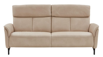Zweisitzer Steinpol polsteria aus Leder Stoff in Beige Polsterprogramm Mira - Zweisitzer ecrufarbenes Leder Evita & schwarze Metallfüße - Breite ca.  206 cm
