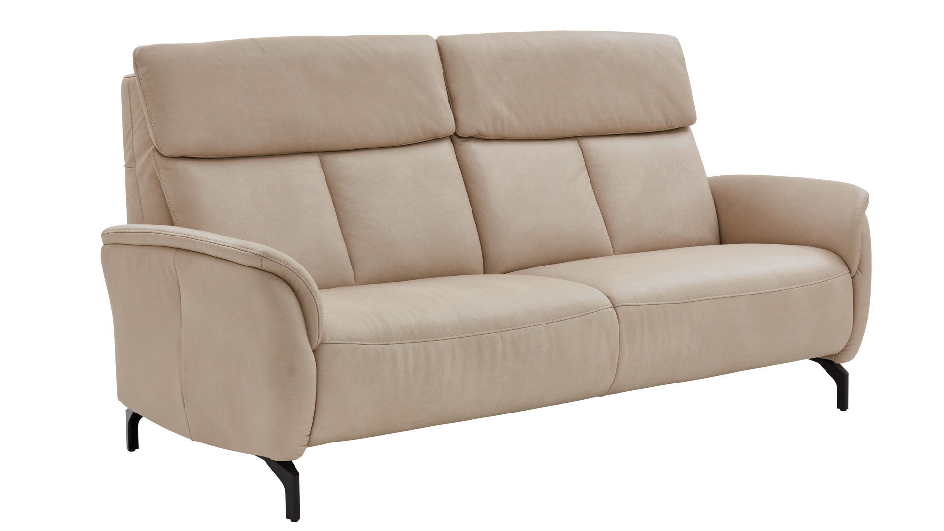 Zweisitzer Steinpol polsteria aus Leder Stoff in Beige Polsterprogramm Mira - Zweisitzer ecrufarbenes Leder Evita & schwarze Metallfüße - Breite ca.  206 cm