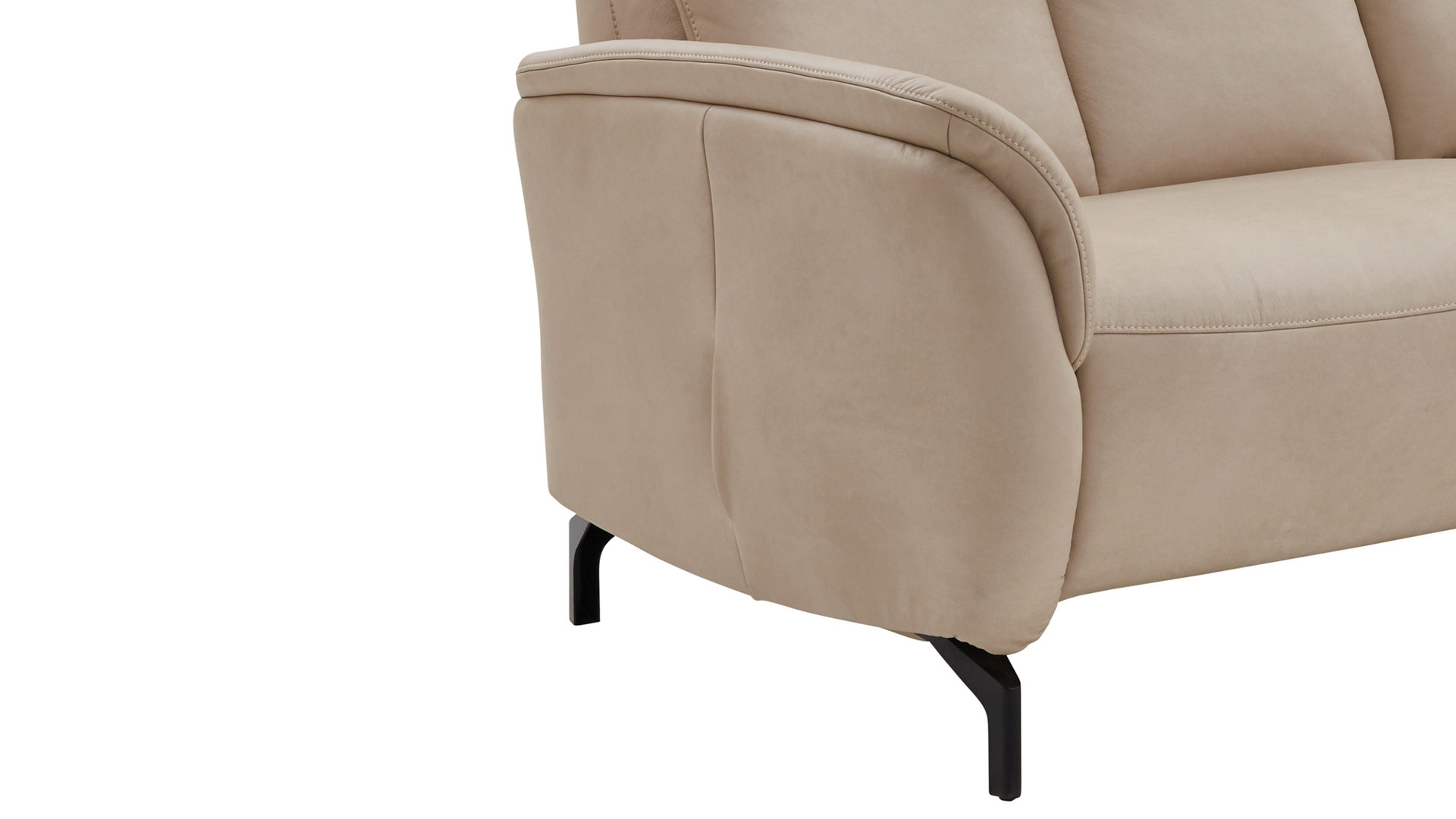 Zweisitzer Steinpol polsteria aus Leder Stoff in Beige Polsterprogramm Mira - Zweisitzer ecrufarbenes Leder Evita & schwarze Metallfüße - Breite ca.  206 cm