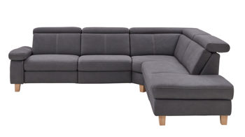Ecksofa Steinpol polsteria aus Stoff in Dunkelgrau Polsterprogramm Relaxa 10.0 PSG - Ecksofa dunkelgrauer Stoffbezug Ares & Eiche Bianco Holzfüsse - ca. 289 x 250 cm