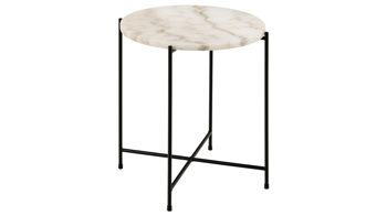 Beistelltisch Actona group aus Mineralmarmor /-guss in Weiß Beistelltischserie Avila weißer Marmor & schwarzes Metallgestell - Höhe ca. 45 cm