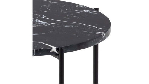 Beistelltisch Actona group aus Mineralmarmor /-guss Nachbildung in Schwarz Beistelltischserie Avila schwarze Marmoroptik & schwarzes Metallgestell - Höhe ca. 40 cm