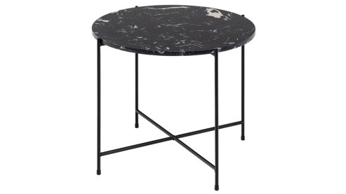 Beistelltisch Actona group aus Mineralmarmor /-guss Nachbildung in Schwarz Beistelltischserie Avila schwarze Marmoroptik & schwarzes Metallgestell - Höhe ca. 40 cm