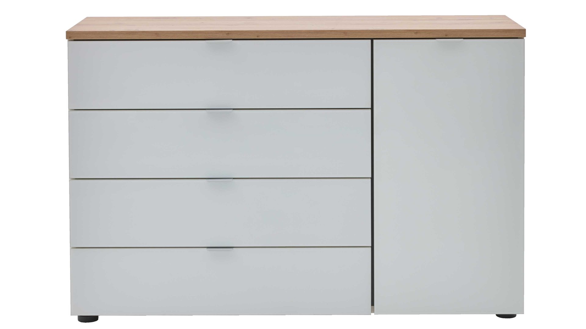 Kombikommode Interliving aus Holz in Weiß Interliving Kleiderschrank Serie 1208 - Kombikommode 91608 alpinweißes Glas & Artisan Eiche - eine Tür, vier Schubladen, Breite ca. 120 cm