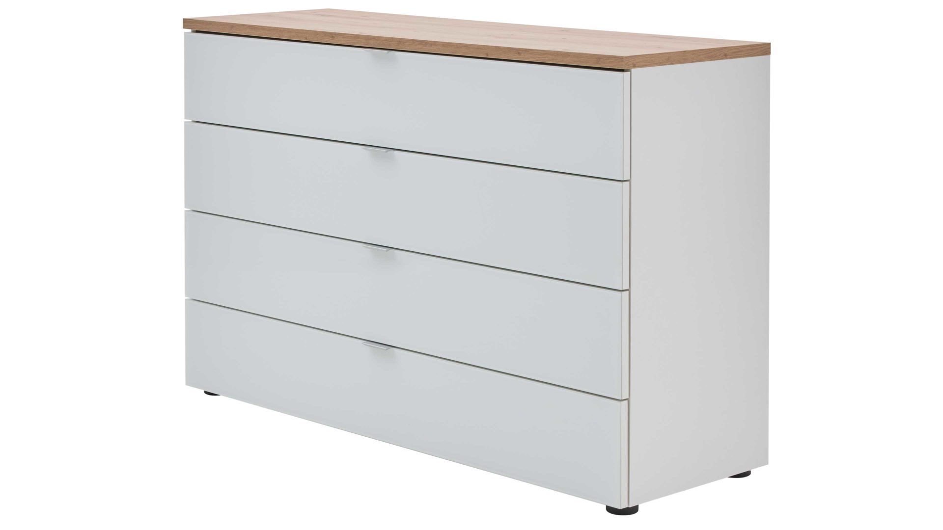 Schubladenkommode Interliving aus Holz in Weiß Interliving Kleiderschrank Serie 1208 - Schubladenkommode alpinweißes Glas & Artisan Eiche - vier Schubladen, Breite ca. 120 cm