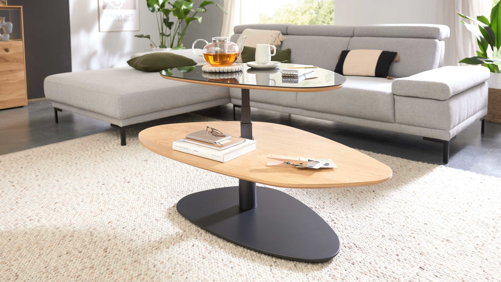 Couchtisch Interliving aus Holz in Anthrazit Interliving Couchtisch Serie 6225 - Couchtisch Anthrazit & Wildeiche - ca. 123 x 69 cm