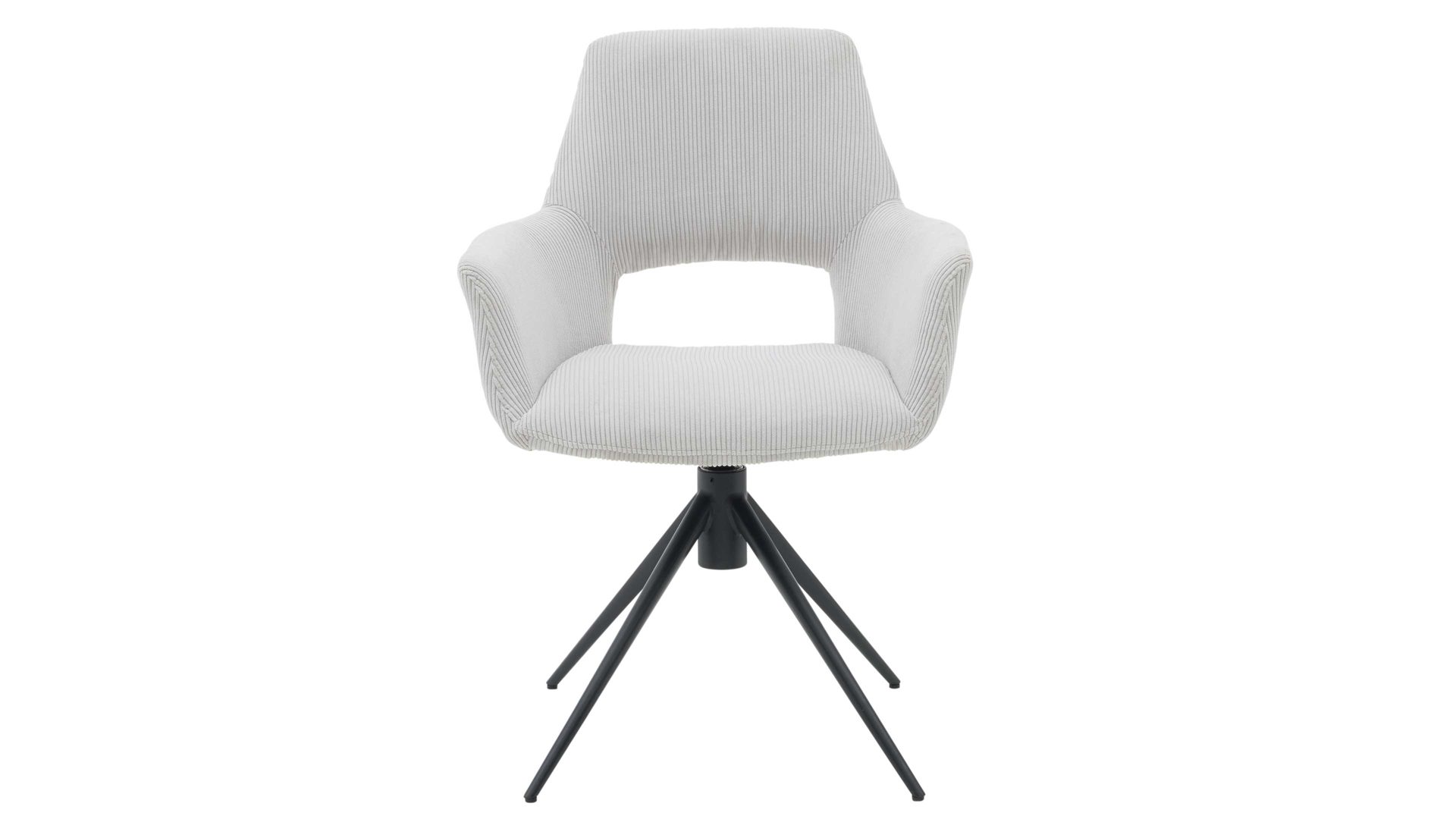 Vierfußstuhl Interliving aus Stoff in Weiß Interliving Esszimmer Serie 5605 – Armlehnstuhl 2282-04 mit Dreh- und Rückholfunktion cremeweißer Cord Rebel & schwarzes Eisen