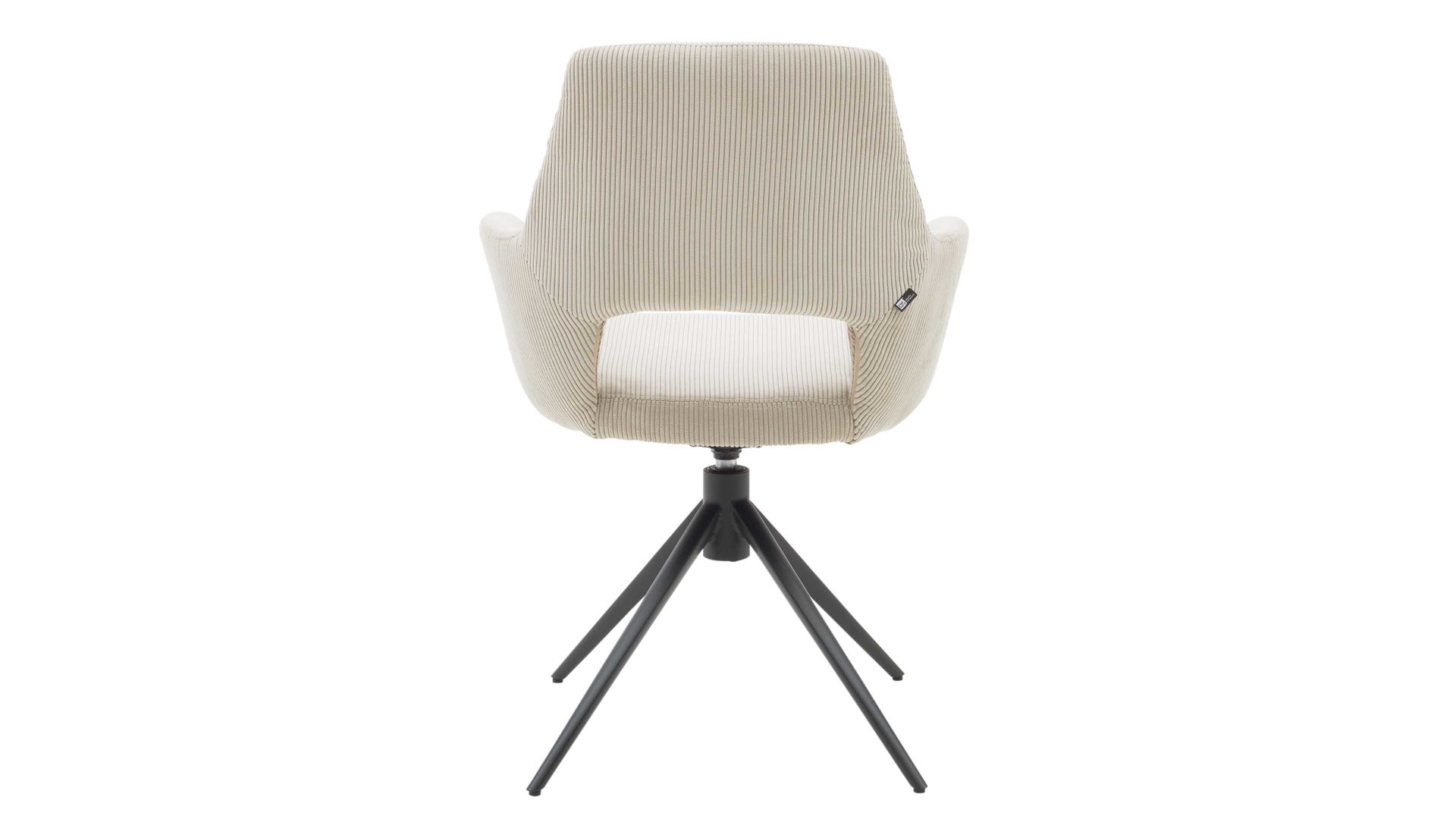 Vierfußstuhl Interliving aus Stoff in Beige Interliving Esszimmer Serie 5605 – Armlehnstuhl 2282-04 mit Dreh- und Rückholfunktion ecrufarbener Cord Rebel & schwarzes Eisen