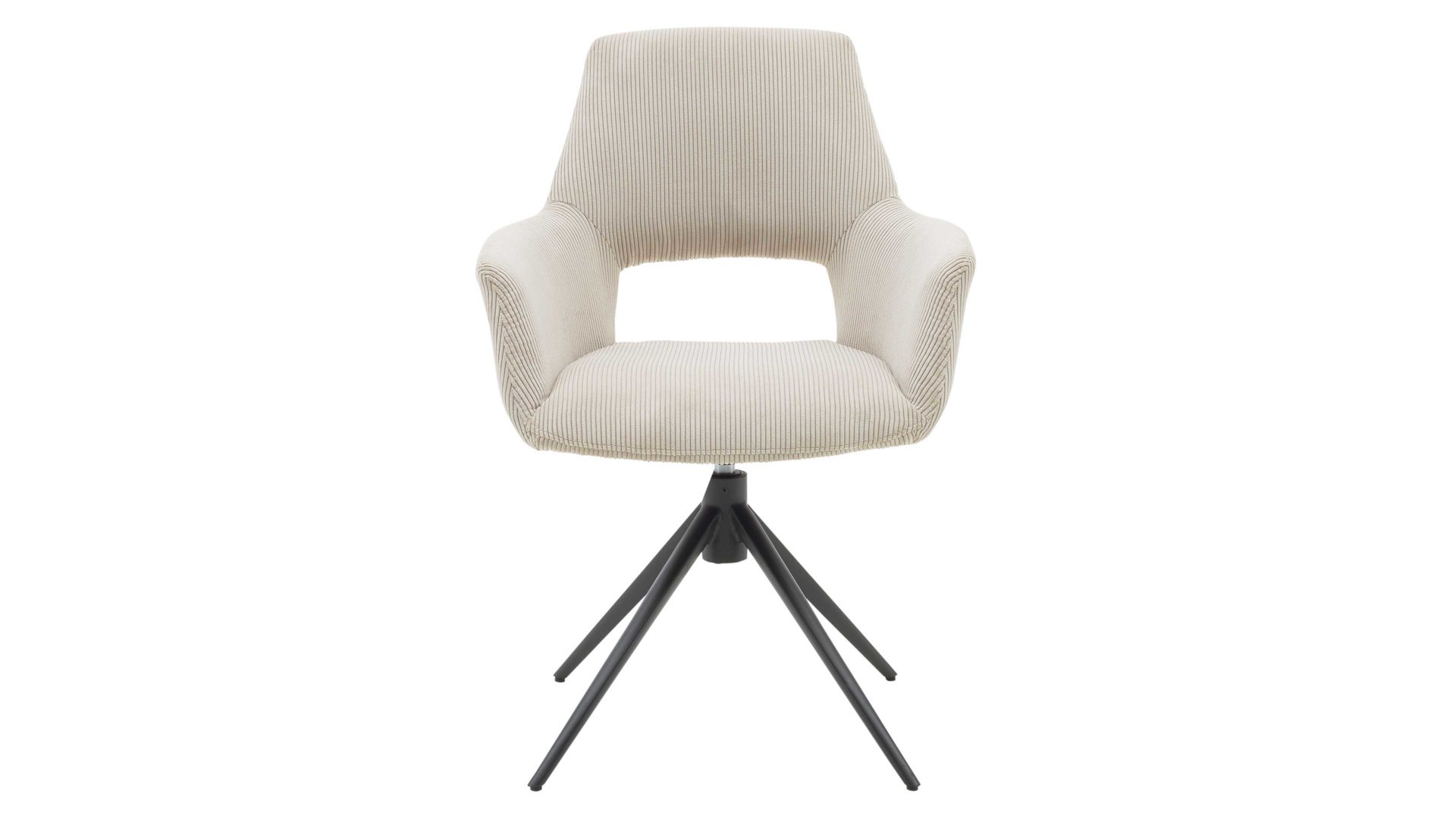 Vierfußstuhl Interliving aus Stoff in Beige Interliving Esszimmer Serie 5605 – Armlehnstuhl 2282-04 mit Dreh- und Rückholfunktion ecrufarbener Cord Rebel & schwarzes Eisen