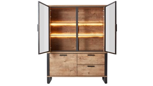 Highboard WOODS & TRENDS aus Holz in Holzfarben WOODS & TRENDS Esszimmer Serie Perth - Buffet Scheunenholz & Schwarz - drei Türen, zwei Schubladen, Breite ca. 150 cm