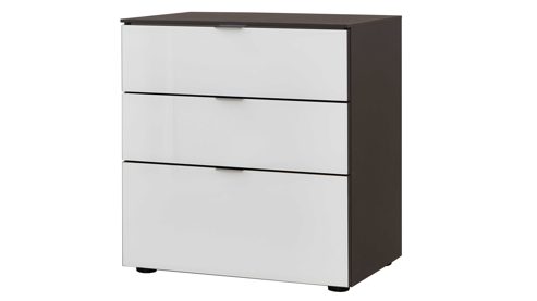 Nachtkommode Staud aus Glas in Grau STAUD Nachtkommode Media mit Vollauszügen Alpinweiß & Vulkan - drei Schubladen, Höhe ca. 63 cm