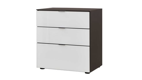 Nachtkommode Staud aus Glas in Grau STAUD Nachtkommode Media Alpinweiß & Vulkan - drei Schubladen, Höhe ca. 53 cm