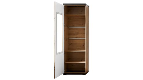 Vitrine Ideal möbel aus Holz in Dunkelgrau Wohnprogramm Manhattan - Vitrine Grau & Eiche Artisan – eine Tür, links