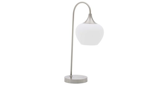 Tischleuchte Interliving aus Glas in Weiß Interliving Leuchten Serie 9344 - Tischlampe Opalglas & Nickel – Höhe ca. 54 cm