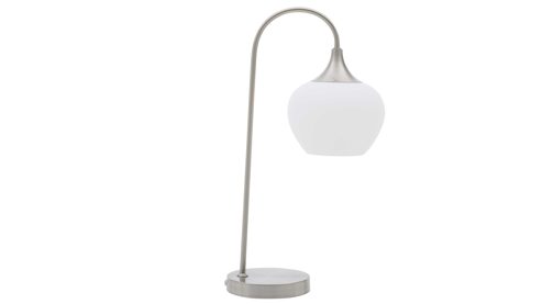 Tischleuchte Interliving aus Glas in Weiß Interliving Leuchten Serie 9344 - Tischlampe Opalglas & Nickel – Höhe ca. 54 cm