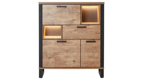 Highboard WOODS & TRENDS aus Holz in Holzfarben WOODS & TRENDS Esszimmer Serie Perth - Highboard Scheunenholz & Schwarz - drei Türen, eine Schublade, Breite ca. 120 cm