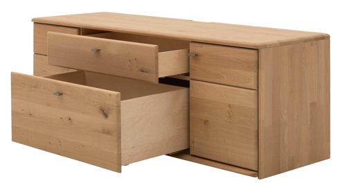 Lowboard Interliving aus Holz in Holzfarben Interliving Wohnzimmer Serie 2028 - Lowboard Wildeiche - zwei Türen, zwei Schubladen, Breite ca. 162 cm