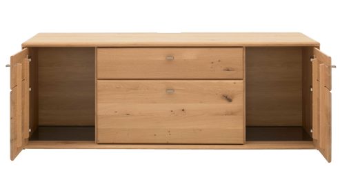 Lowboard Interliving aus Holz in Holzfarben Interliving Wohnzimmer Serie 2028 - Lowboard 1650 Wildeiche - zwei Türen, zwei Schubladen, Breite ca. 162 cm