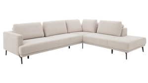 Ecksofa Interliving aus Stoff in Weiß Interliving Sofa Serie 4450 - Ecksofa ecrufarbener Webstoff LongLife Easy & schwarze Metallfüße - Stellfläche ca. 300 x 257 cm