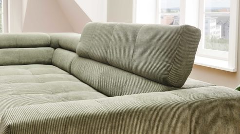 Ecksofa SOFAkultur aus Stoff in Grün SOFAkultur Programm SK 745 - Ecksofa olivfarbener Feincord - Stellfläche ca.  276 x 219 cm
