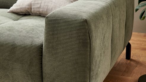 Ecksofa SOFAkultur aus Stoff in Grün SOFAkultur Programm SK 745 - Ecksofa olivfarbener Feincord - Stellfläche ca.  276 x 219 cm