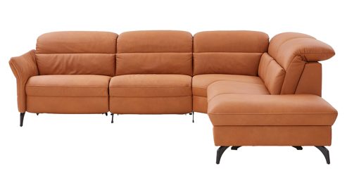 Ecksofa comfortmaster besser sitzen, liegen, leben aus Leder in Hellbraun Comfortmaster Spektra 1480 - Relax-Wohnlandschaft mit vielen Funktionen honigfarbenes LongLife-Leder Rustika LG 24 – Stellfläche ca. 237 x 255 cm