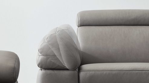 Recamiere comfortmaster besser sitzen, liegen, leben aus Leder in Grau Comfortmaster Spektra 1183 - Recamiere mit vielen Funktionen stahlfarbenes LongLife-Leder LG 24 & Metallkufen - Länge ca. 223 cm