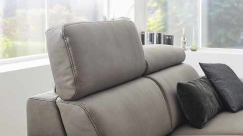 Recamiere comfortmaster besser sitzen, liegen, leben aus Leder in Grau Comfortmaster Spektra 1183 - Recamiere mit vielen Funktionen stahlfarbenes LongLife-Leder LG 24 & Metallkufen - Länge ca. 223 cm